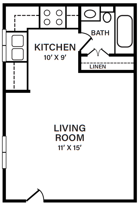 Studio - 1 Bath | 336 sq. ft.